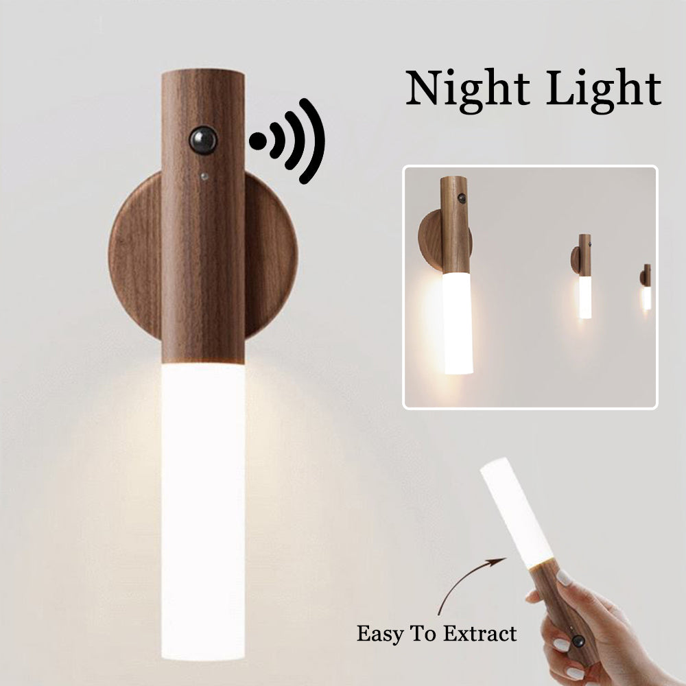 Kabelloses LED-Nachtlicht mit Bewegungsmelder in Holzoptik